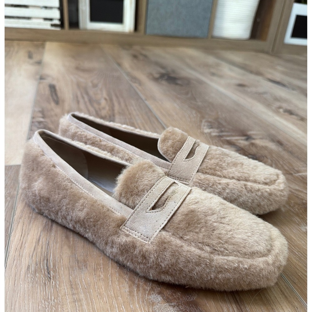 Haven Well Within Leather Faux Fur Penny Loafers Womens 8 Brown Tan Fuzzy Flats